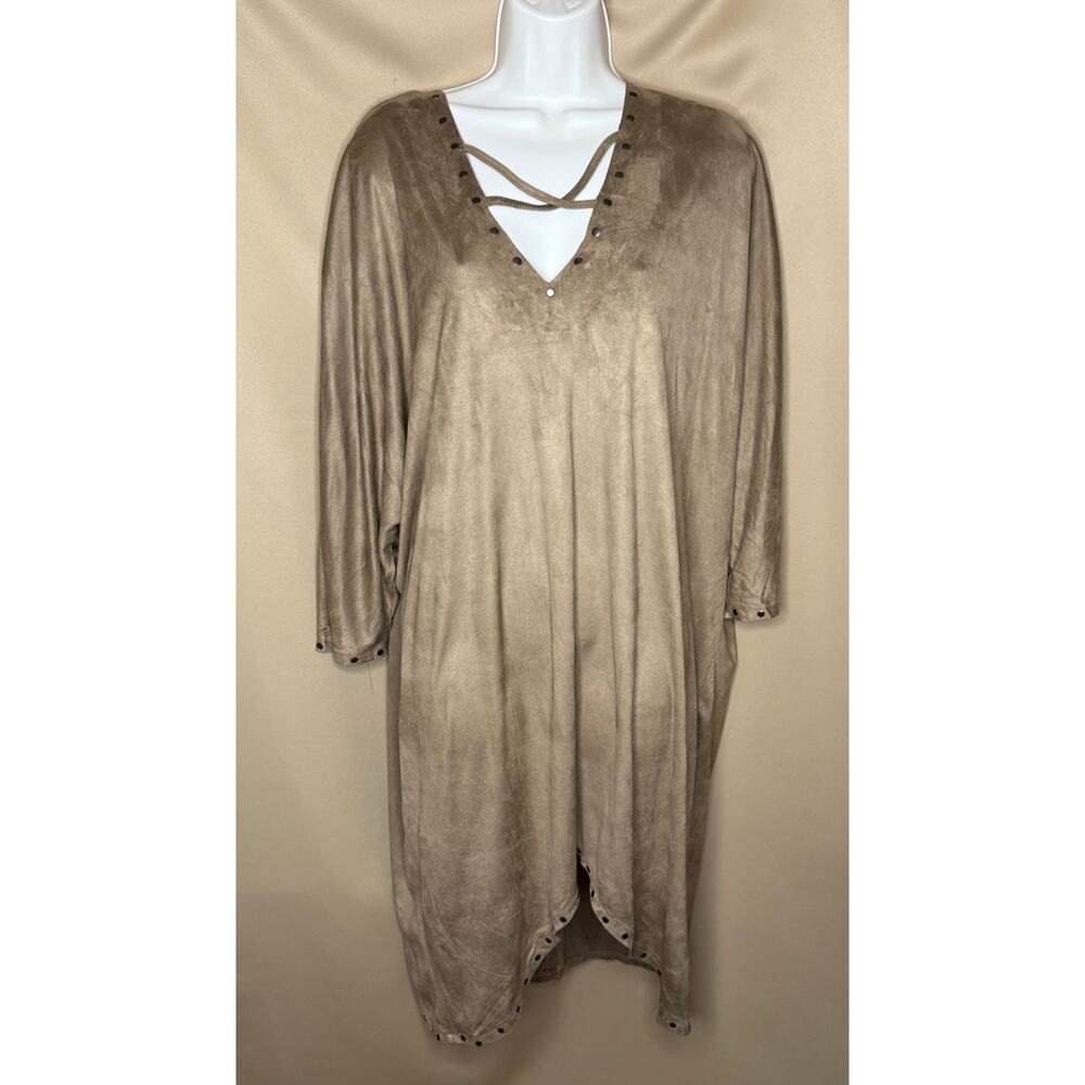 Pol Brown Studded Bat Wing Faux Suede Dress S NWOT